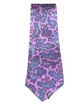 Rooster Vintage Silk Tie Purple Oversized Paisley Hand Printed England